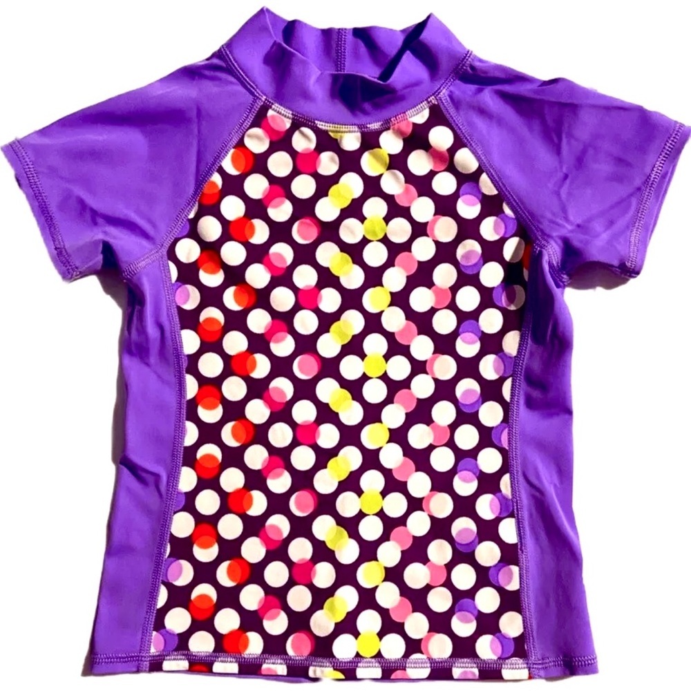 LANDS END Toddler Girl 4t Rashguard Swimsuit Short Sleeve Swim Shirt Top Purple